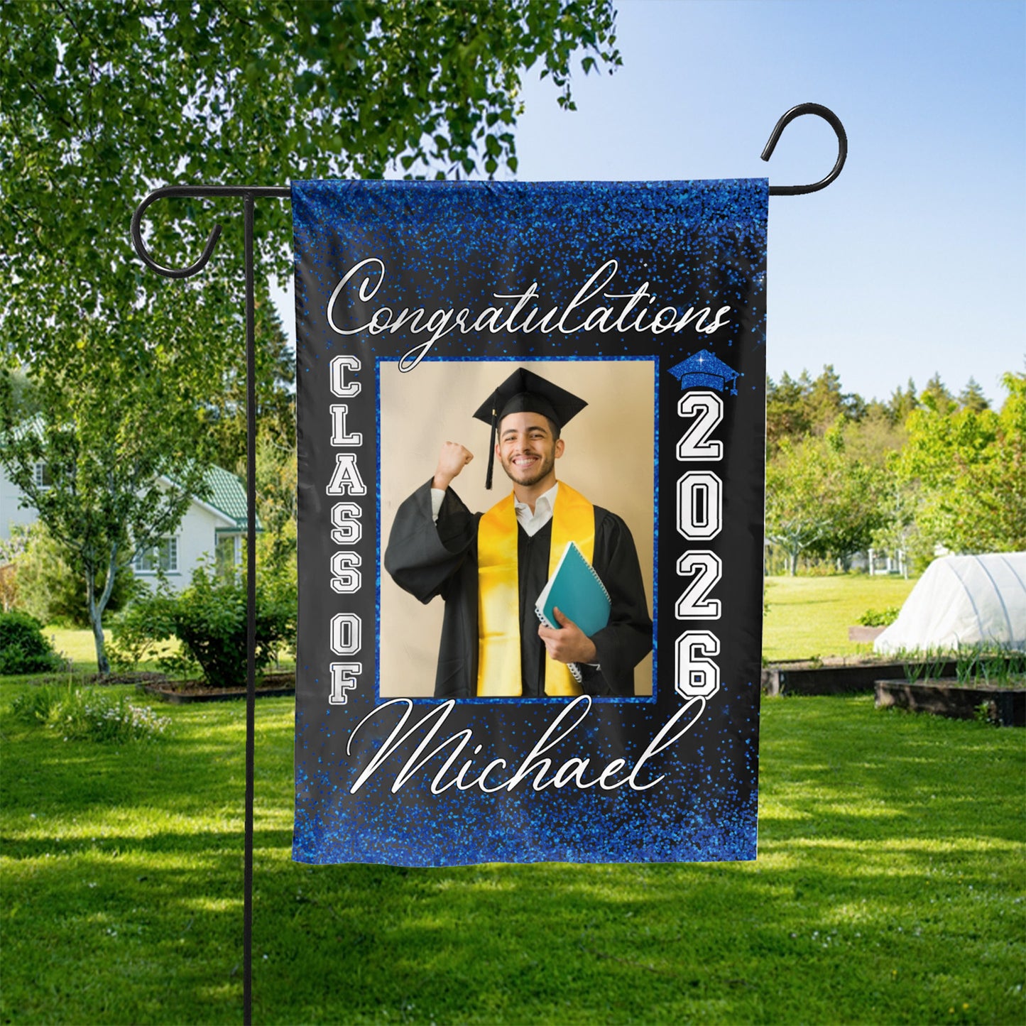 Congratulations Graduation Senior Class of 2026 Sparkle Personalized Custom Photo Garden Flag C175