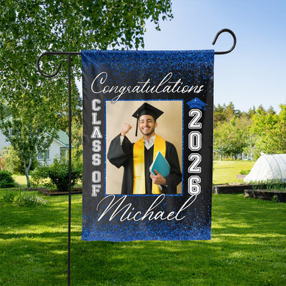 Congratulations Graduation Senior Class of 2026 Sparkle Personalized Custom Photo Garden Flag C175