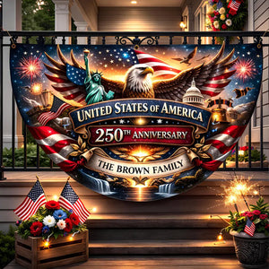 Personalized 250 Years Anniversary Semicircle Fence Flag, Custom Family Name USA 1776-2026 Flag 685281 WFD