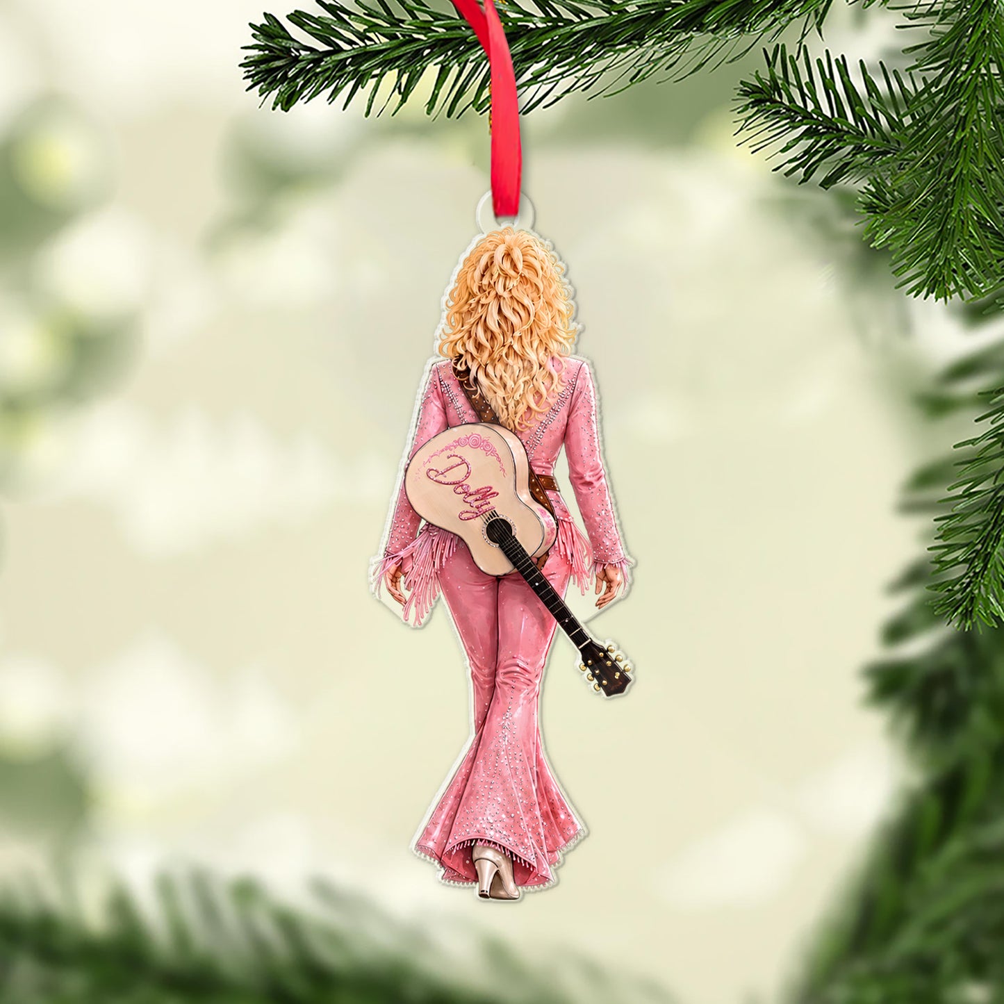 Dolly Parton Pink Outfit Acrylic Ornament, Guitar Country Music Christmas Ornament, Dolly Fan Gift 686174