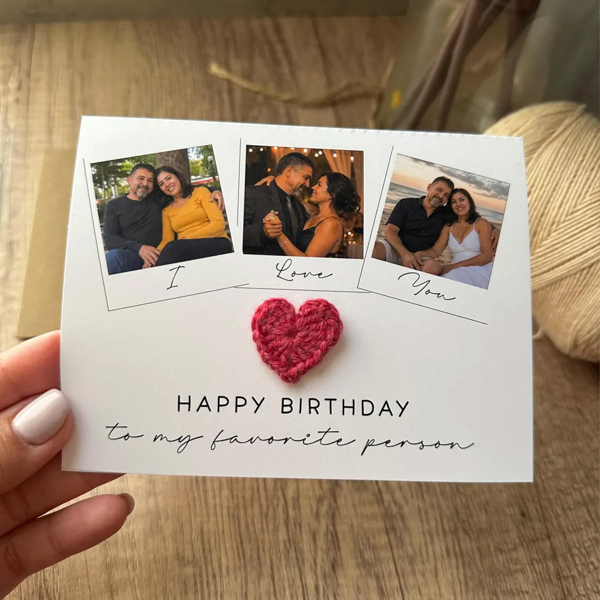 Custom Photo Birthday Card, Personalized Crochet Heart Card for Husband Wife, Boyfriend Girlfriend Gift 686857 WFD