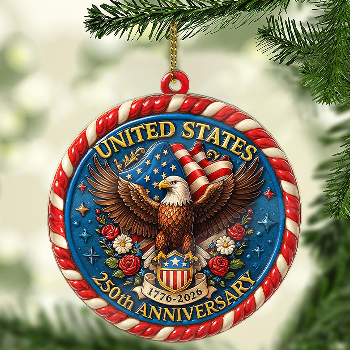 United States 250 Years Anniversary Acrylic Ornament | 1776–2026 Patriotic Christmas Ornament 683446