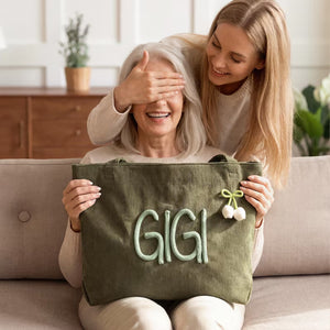 Personalized Tote Bag, Custom Mom Grandma Corduroy Tote, Chunky Yarn Name Purse, Mothers Day Gift 684843