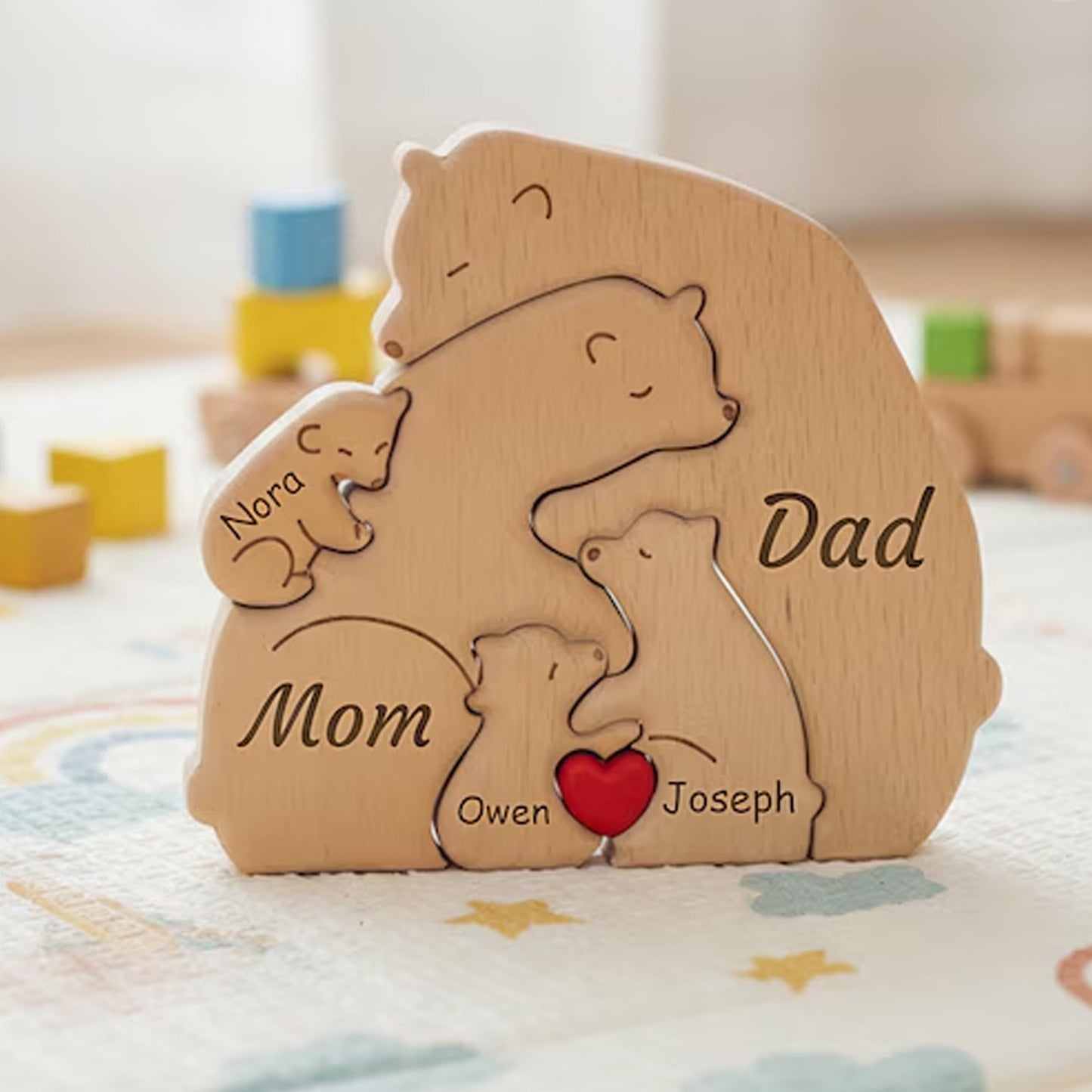Personalized Wooden Bear Family Puzzle | Custom Name Hugging Bear Family Puzzle | Family Keepsake Gift 684500