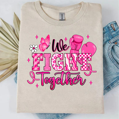 October We Wear Pink Shirt, Breast Cancer Awareness Boxing Gloves T-Shirt, We Fight Together Tee, Pink Out  683314-6