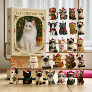 2D Acrylic Cat Christmas Advent Calendar, 24 Mini Cat Figurines, Cat Lover Christmas Decor Gift 686318 WFD