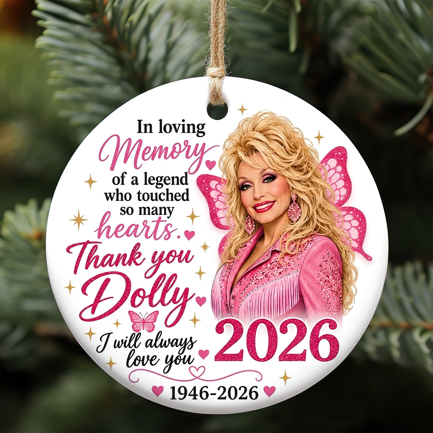Dolly Parton Memorial Ceramic Ornament, I Will Always Love You Country Music Tribute Christmas Ornament 686067