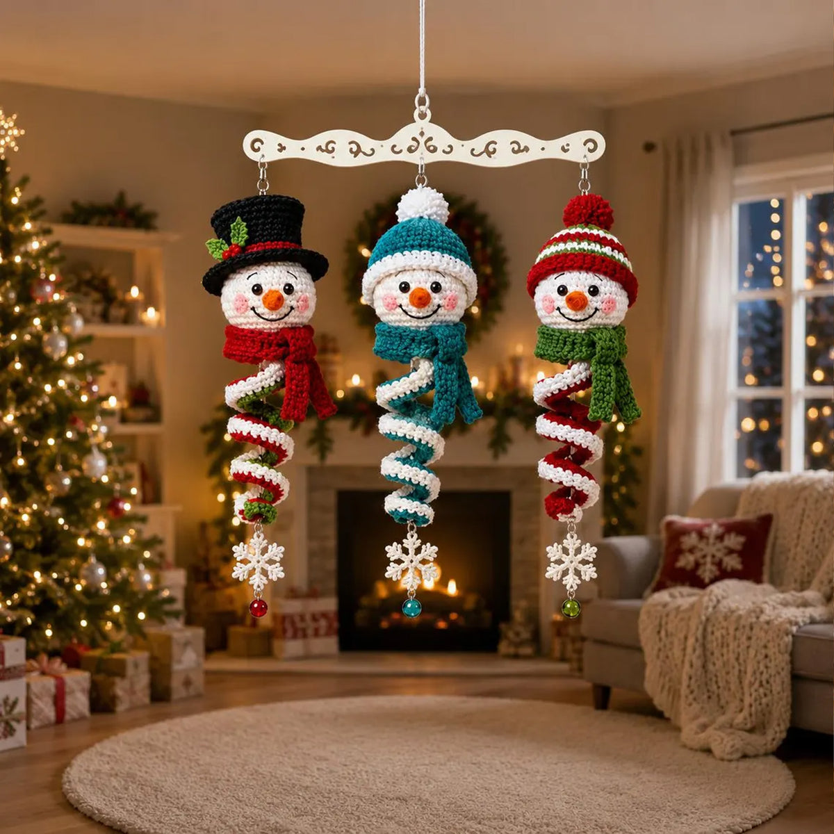 DIY Christmas Snowman Crochet Ornaments Kit, Wind Spinner Spiral Hanging Decor, Amigurumi Christmas Gift 686888 WFD