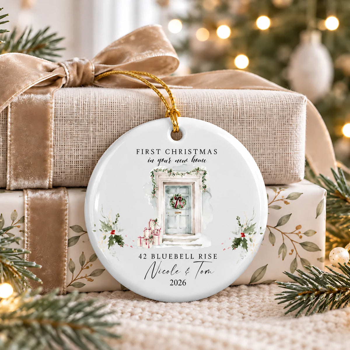 Personalized First Christmas in New Home Ceramic Ornament, Custom Address & Family Name Christmas Ornament 686967 WFD