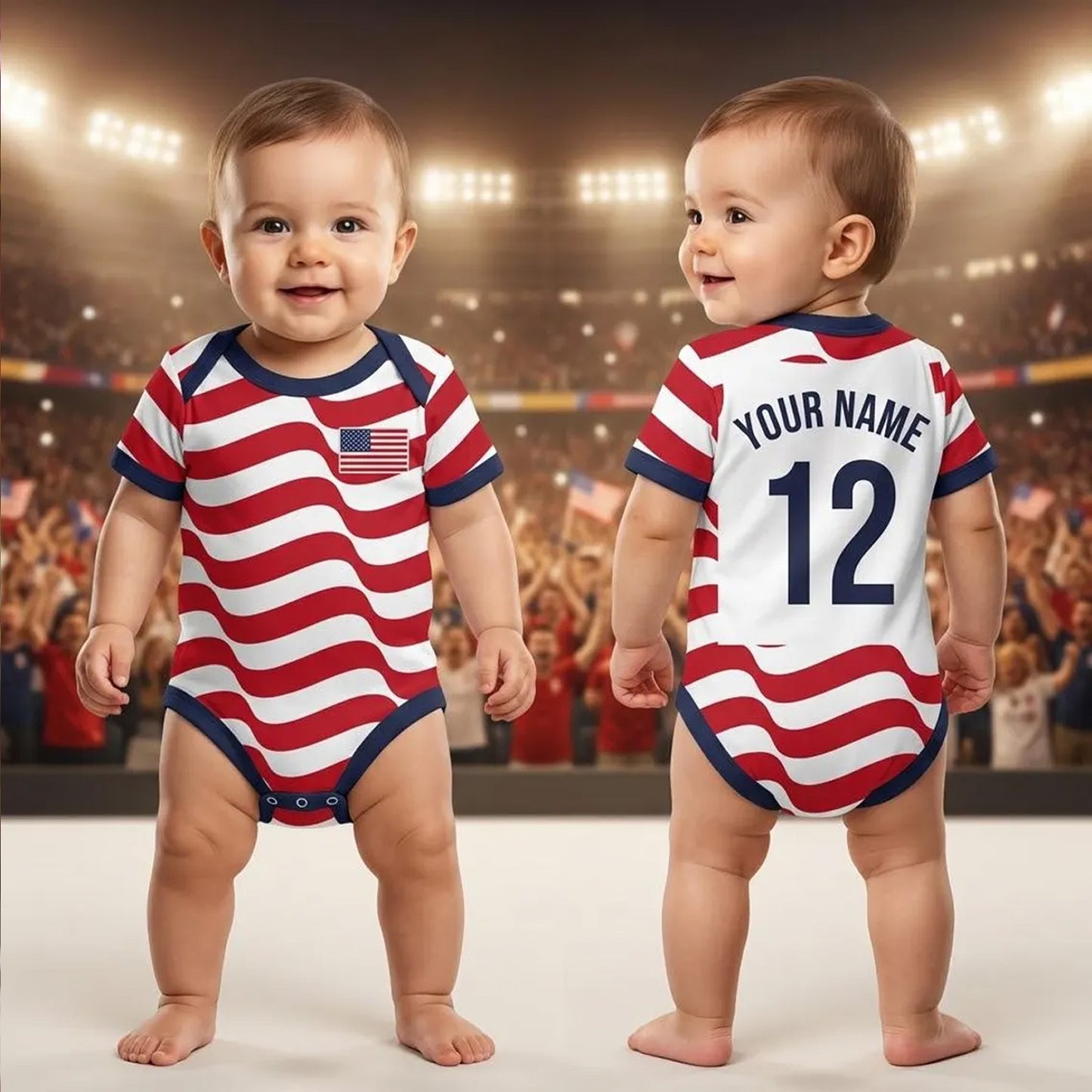 Personalized USA Flag Baby Bodysuit, Custom Name Number Baby Jersey, Patriotic World Soccer Shirt 685389 WFD