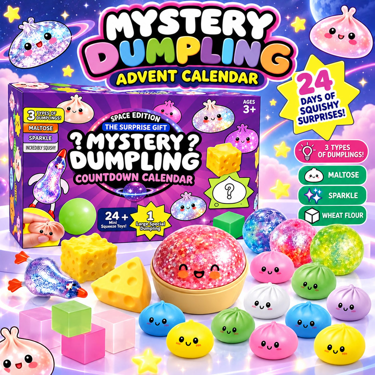 Mystery Dumpling Squishy Advent Calendar, 24 Day Christmas Countdown, Cute Squishy Toys Kids Gift 686523 WFD