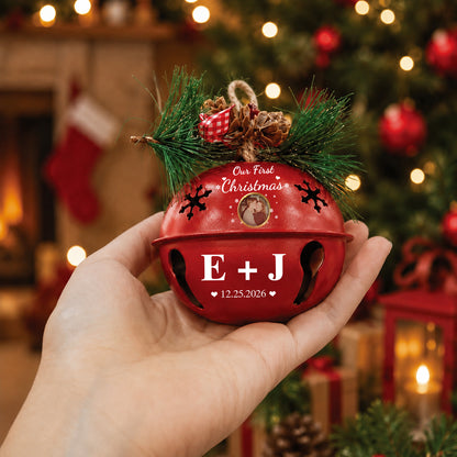 Personalized Our First Christmas Jingle Bell Ornament, Custom Photo Initials Couple Keepsake Gift 685903