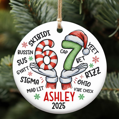 Christmas 6 7 Ceramic Ornament | Funny Kids Christmas 6 7 Ornament | Slang Six Seven Meme Ornament 683666