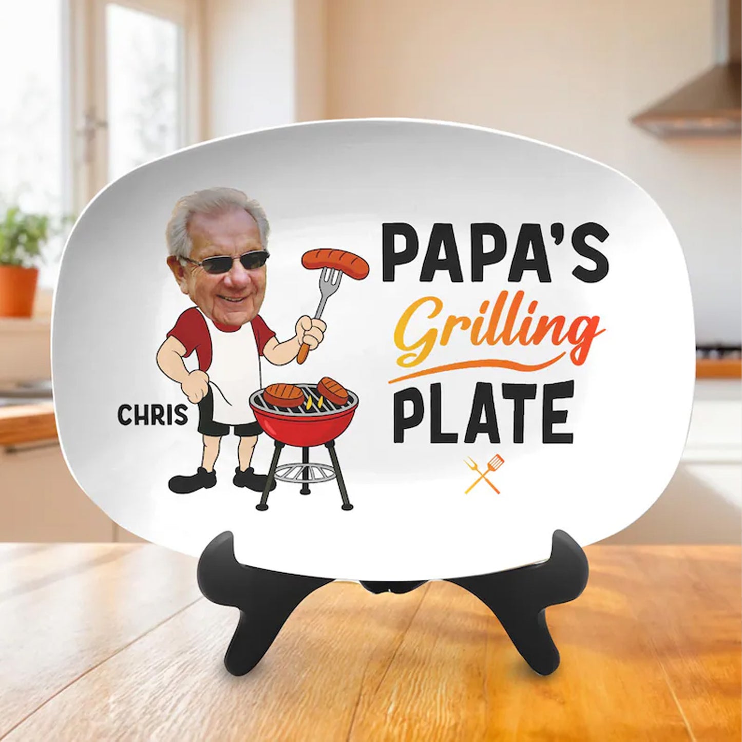 Custom Photo Papa’s Grilling Plate, Personalized Grandpa Serving Tray, Father’s Day Gift For Dad 685117