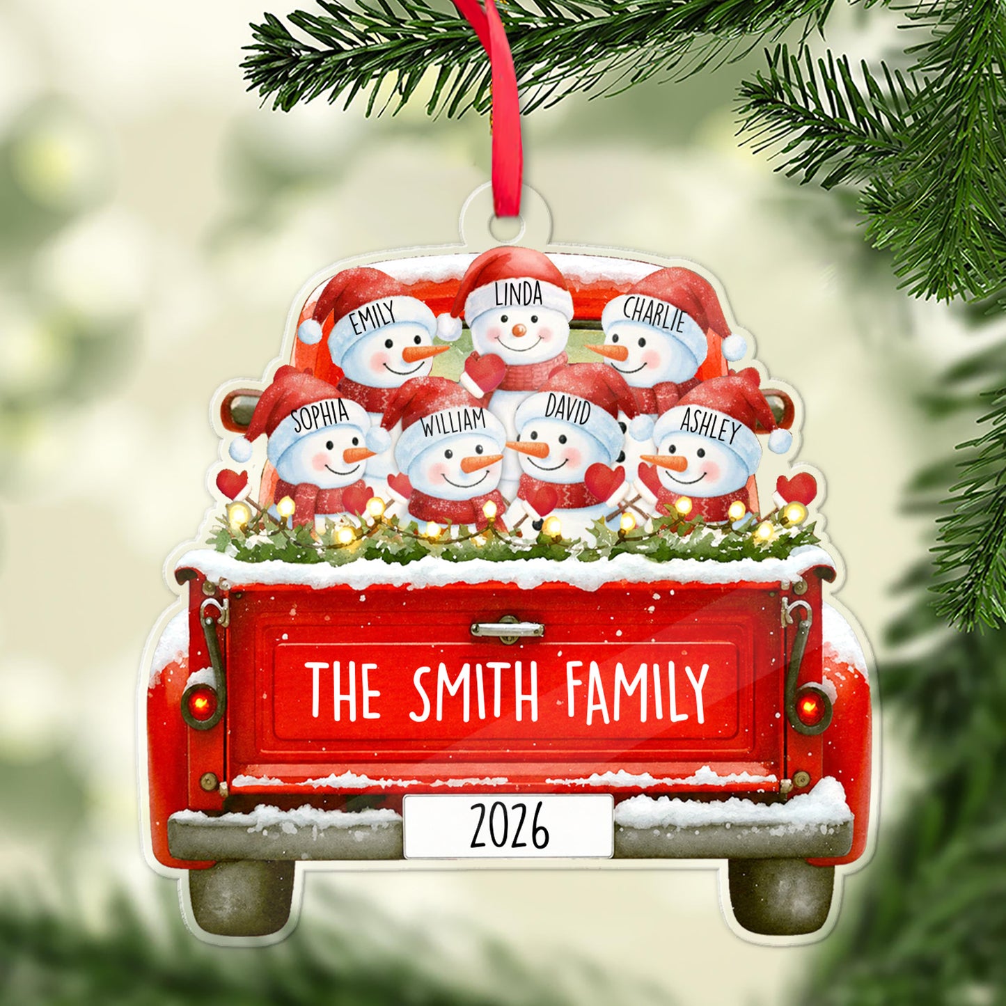 Personalized Family Snowman Truck Acrylic Ornament, Custom Family Name Christmas Tree Ornament Gift 685820