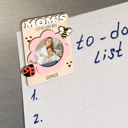 Custom Photo Wood Fridge Magnet for Mom Grandma, Personalized Love Bug Magnet, Mother's Day Gift 684687