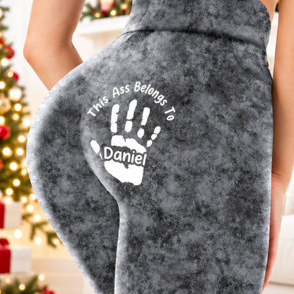 Personalized This Ass Belongs To Leggings, Custom Name Handprint Leggings, Funny Naughty Gift for Wife 686625 WFD