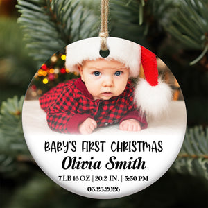 Personalized Baby’s First Christmas Ceramic Ornament, Custom Photo Newborn Ornament, Baby Keepsake Gift 686001