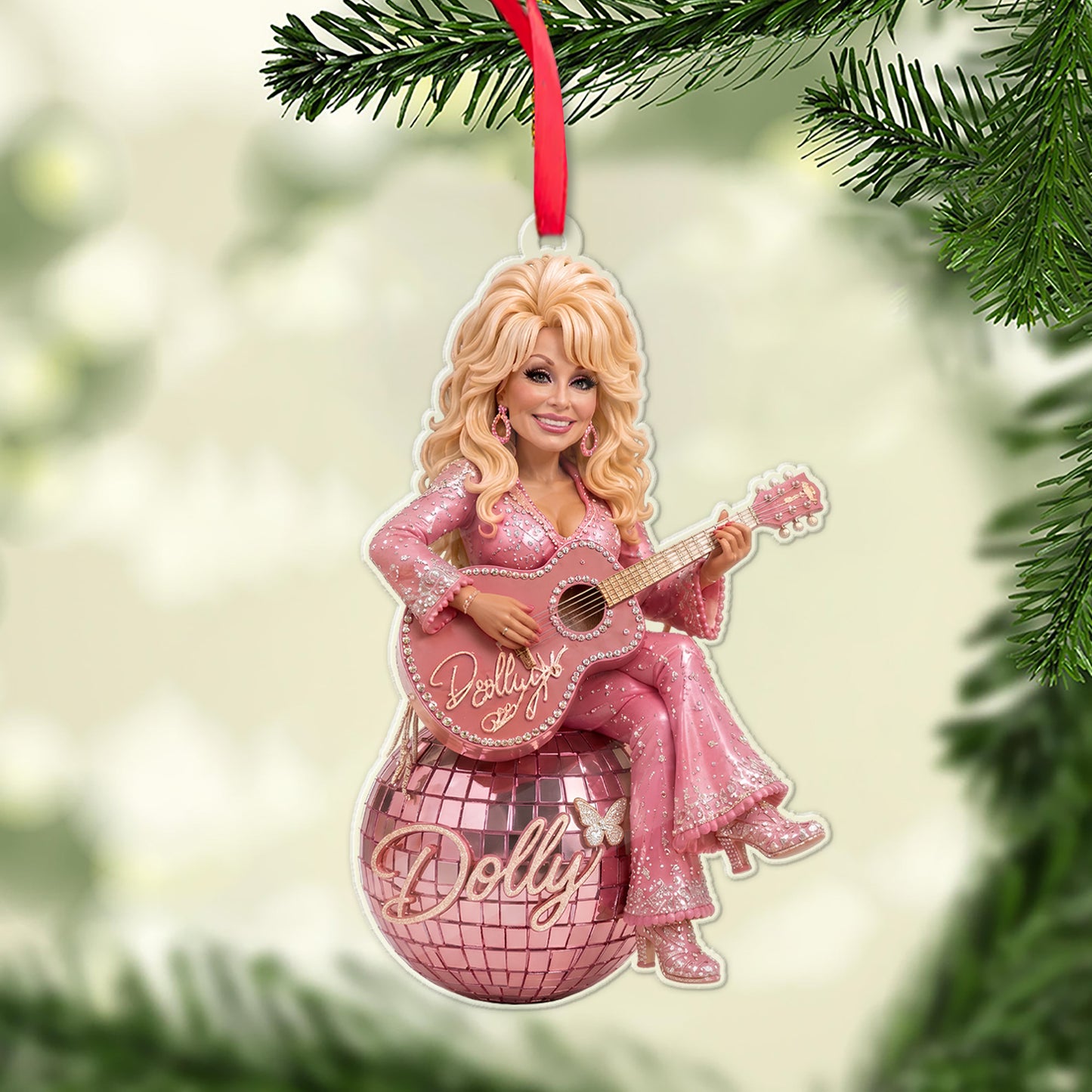 Dolly Parton Acrylic Ornament, Pink Disco Ball Country Music Ornament, Dolly Fan Christmas Gift 686094