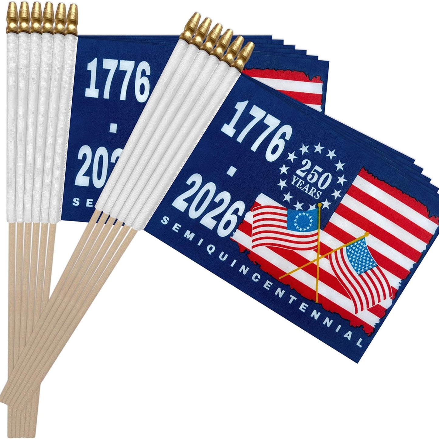 250 Years Anniversary Handheld Flag, Small American Flag on Stick 1776–2026, 4th of July Decorations 685128