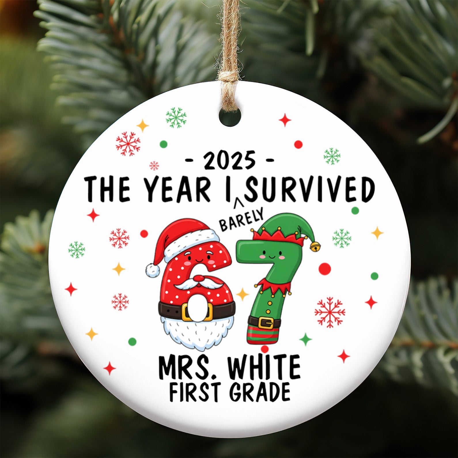Custom Teacher 6 7 Ceramic Ornament | Teacher Six Seven Ornament | Funny Teacher Christmas Gift Ornament 683667