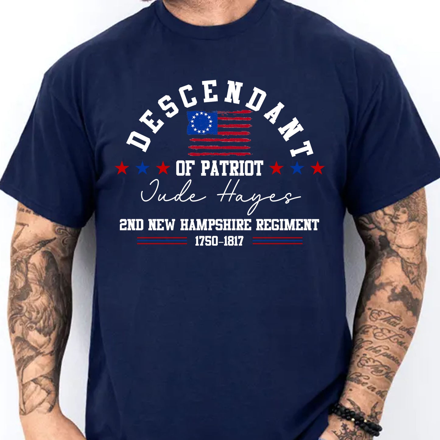 Custom Name Descendant of a Patriot Shirt | Personalized DAR SAR Tee | American Revolution Heritage T-Shirt 684419