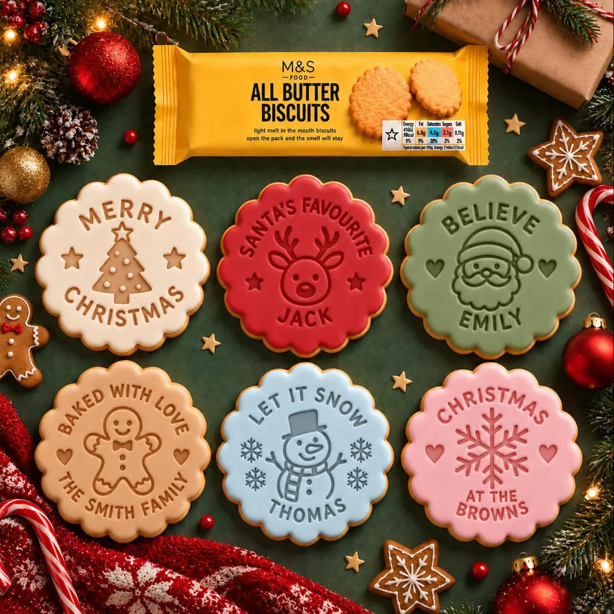 Personalised Christmas Cookie Stamp & Cutter, Custom Name Embosser, Holiday Baking Gift 686764 WFD