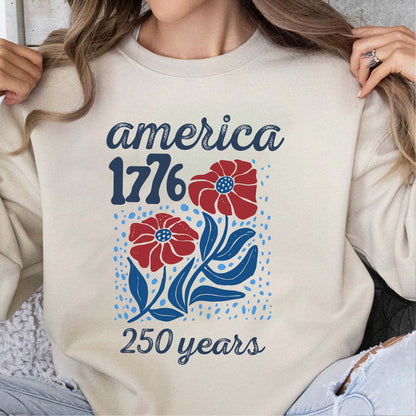 America 1776 250 Years Shirt, Patriotic Floral Independence Day Tee, USA Freedom 4th of July Shirt 685237