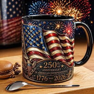 250 Years Anniversary Coffee Mug, Patriotic American Independence 1776-2026 4th Of July Black Mug 685322 WFD