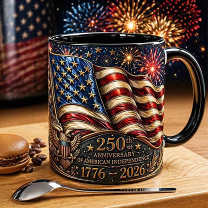 250 Years Anniversary Coffee Mug, Patriotic American Independence 1776-2026 4th Of July Black Mug 685322 WFD