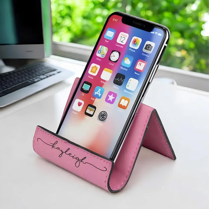 Personalized Leather Phone Stand, Engraved iPhone Holder for Desk, Custom Tablet Stand Gift 685575