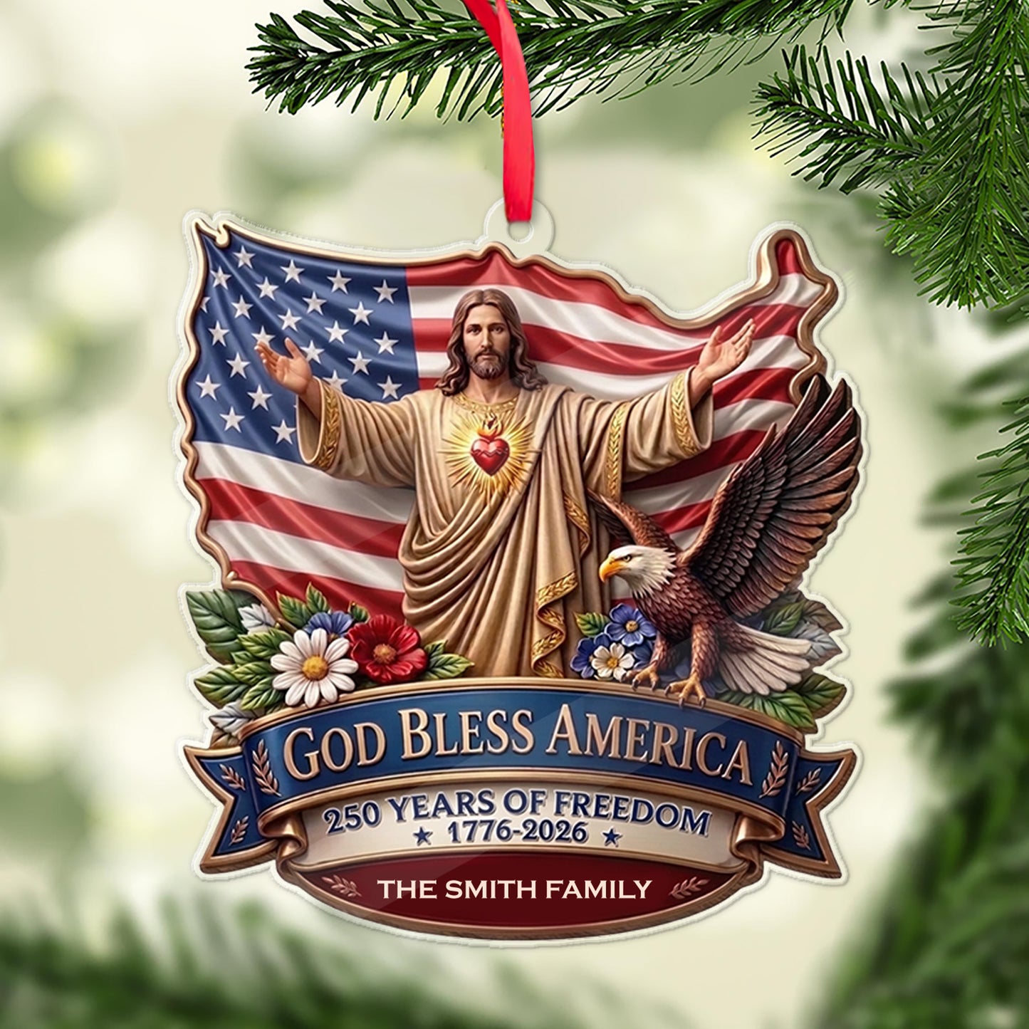 Personalized 250th Anniversary USA Acrylic Ornament, God Bless America Patriotic Christmas Decor 685881