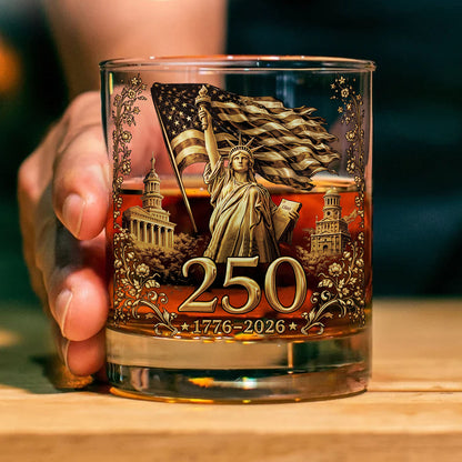 250 Years 1776–2026 Whiskey Decanter Set | Patriotic Liberty US Flag Whiskey Glass Whiskey Bottle 684372