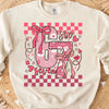 Coquette Valentine 67 Six Seven Sweatshirt, Preppy Heart Bow Valentine Shirt, Cute Pink Red Checkered Hearts Tee 683926