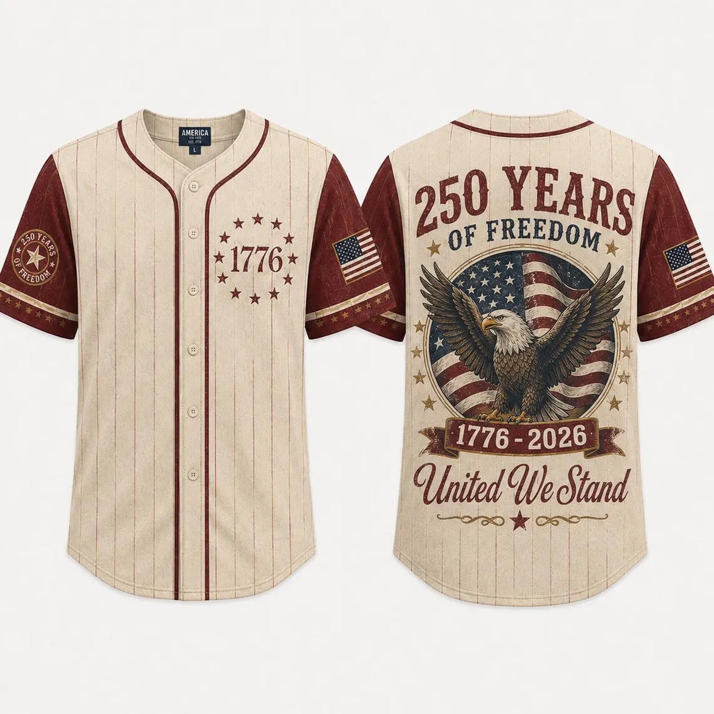 USA 250 Years Anniversary Baseball Jersey Shirt, 1776-2026 Patriotic Freedom Shirt, 4th of July Gift 685402 WFD