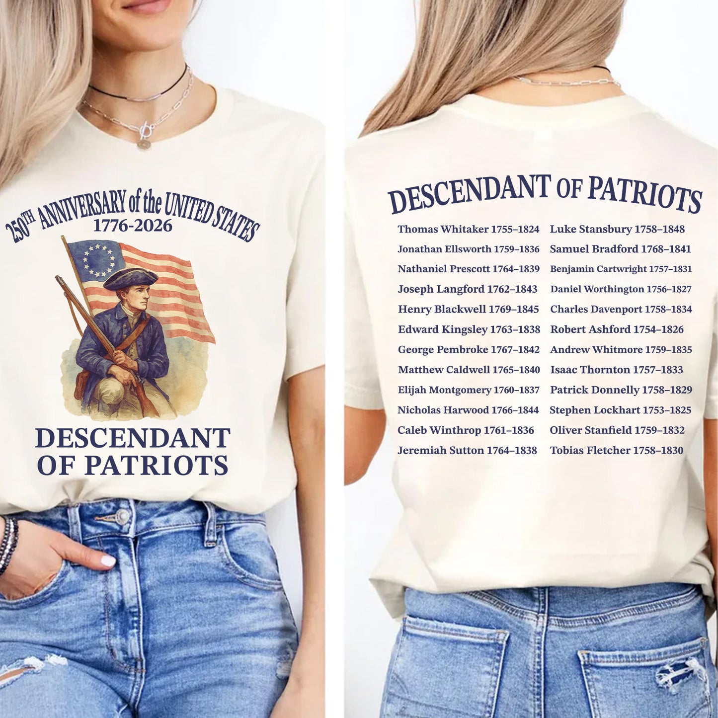 Descendant of Patriots Front & Back Shirt | Custom Name 250 Years USA Shirt | Patriotic 1776–2026 Tee 684535