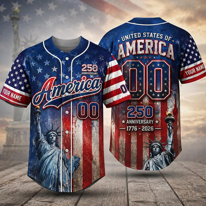 Personalized USA 250 Years Anniversary Baseball Jersey Shirt, Custom Patriotic USA Shirt 685158