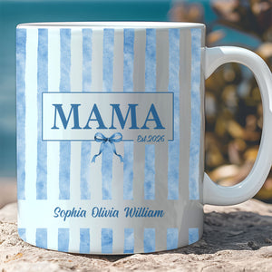 Custom Kids Names Mama Mug, Personalized Stripe Coffee Cup, Mothers Day Gift, White Mug Accent Mug 684820