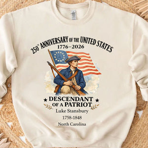 Personalized 250 Years of America Shirt, Custom Name Descendant of a Patriot, Patriotic 1776–2026 Tee 684373
