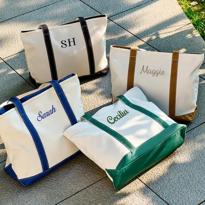 Custom Name Canvas Tote Bag | Personalized Bridesmaid Gift Bag | Embroidered Monogram Tote 684504