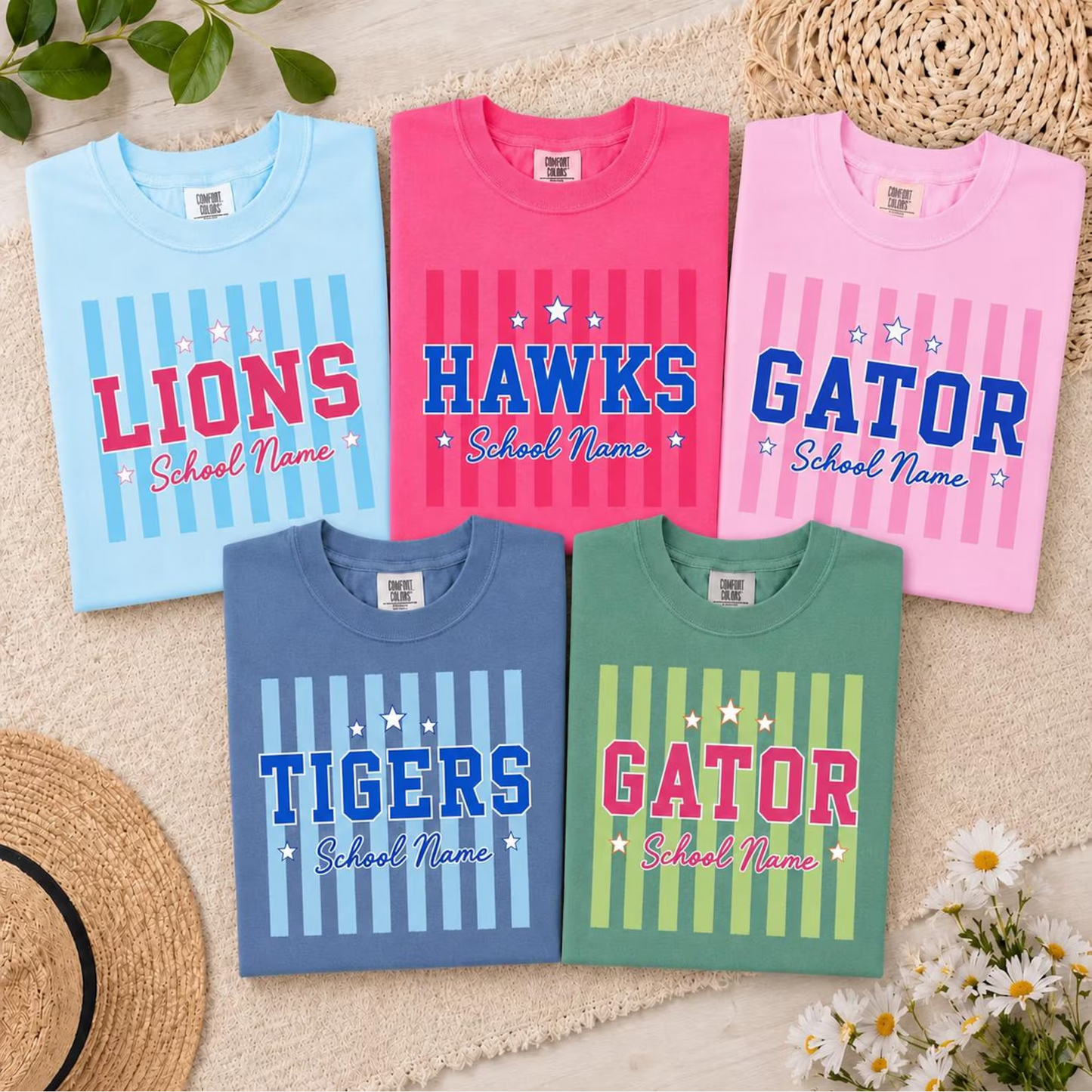 Custom Mascot Striped Comfort Colors Shirt, Personalized School Spirit Tee, Back to School Teacher Shirt 685486 WFD