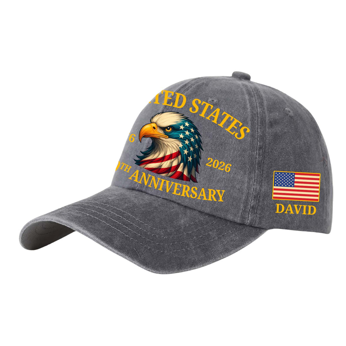 United States 250 Years Printed Vintage Washed Denim Baseball Cap | Patriotic Eagle 4th of July Hat 683955