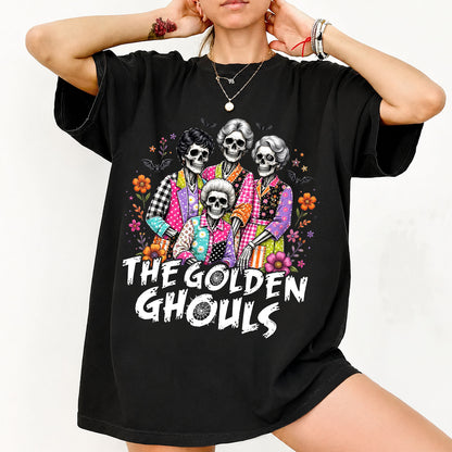 Preppy Halloween Friends Shirt, Golden Ghouls Skeleton Ladies Tee, Girly Spooky Squad Halloween Shirt 685868