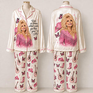 Dolly Parton Pink Western Pajama Set, Country Music Satin PJs, Cowgirl Sleepwear, Dolly Fan Gift 686230