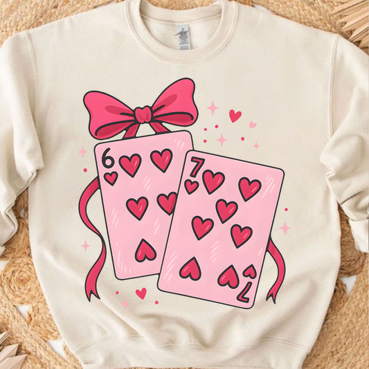 Playing Cards Valentine 6 7 Shirt, Preppy 67 Six Seven Valentine’s Sweatshirt, Coquette Funny Shirt 683925