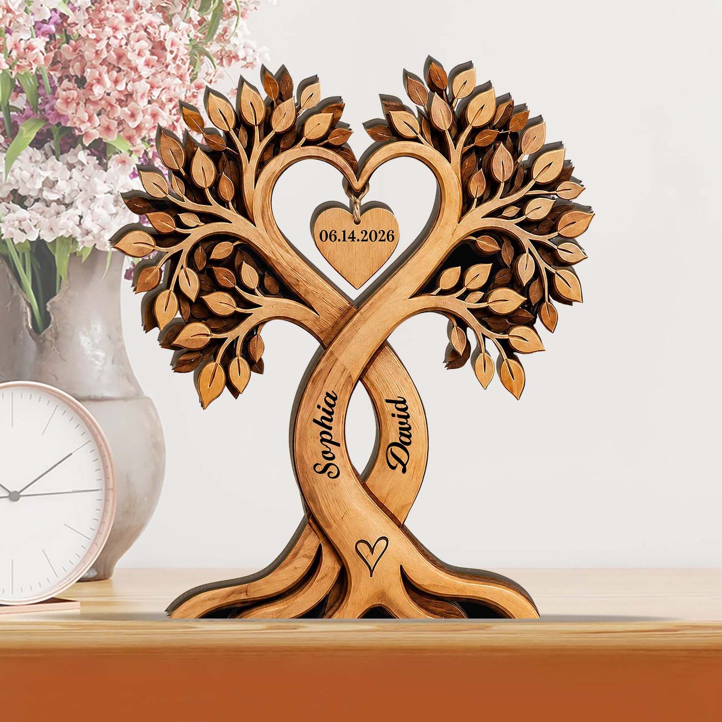 Personalized Couple Heart Tree Wooden Block, Custom Name Anniversary Gift, Wedding Gift for Couple 685734