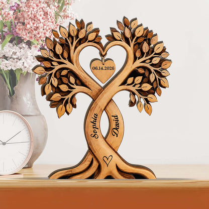 Personalized Couple Heart Tree Wooden Block, Custom Name Anniversary Gift, Wedding Gift for Couple 685734