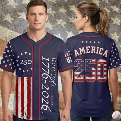 250 Years We The People Baseball Jersey, USA 1776-2026 Patriotic Anniversary Shirt 685172 WFD