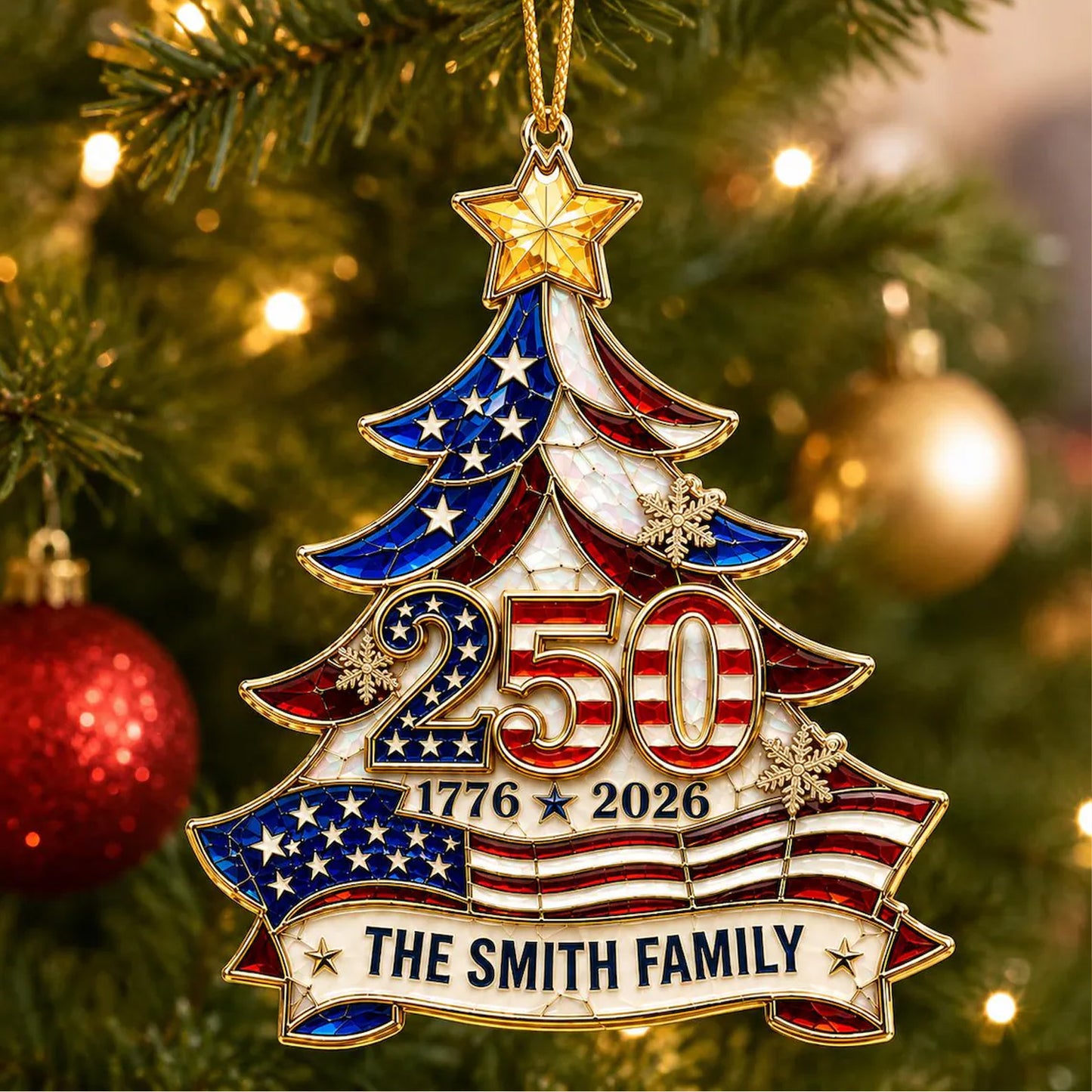 Personalized 250 Years Anniversary Acrylic Ornament, Custom Family Name Patriotic Christmas Ornament 685755