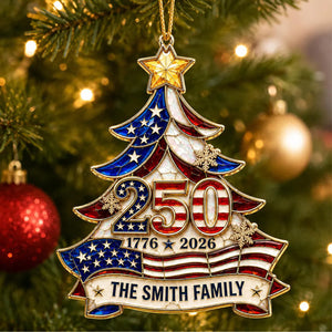 Personalized 250 Years Anniversary Acrylic Ornament, Custom Family Name Patriotic Christmas Ornament 685755